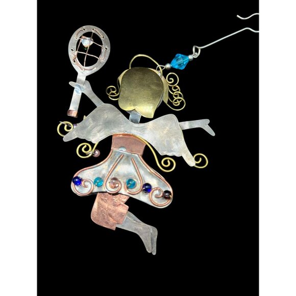 Tennis Girl Ornament Mixed Metals Legs Move Gemstones Silver Copper Brass 7 x 3. - Picture 3 of 6